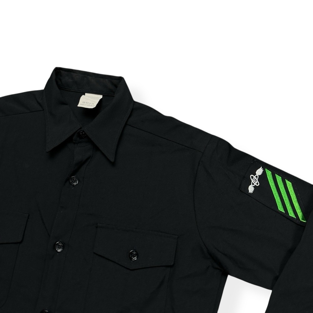 U.S Navy Military PO Winged Orb Black Button‎ Down Shirt 15.5 x 34 Poly/Wool